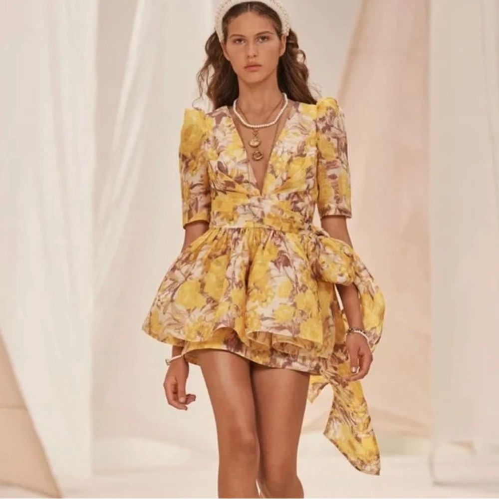NWT ZIMMERMANN Lavered floral-print linen and silk-blend beblum mini dress sz 3